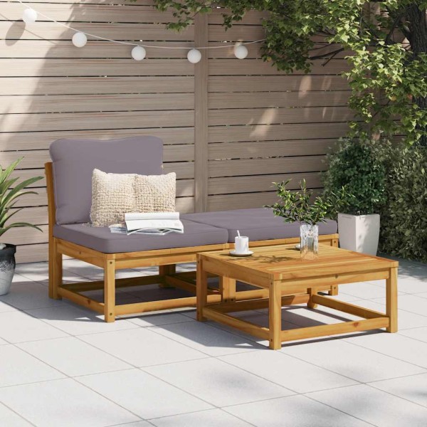 Garden set with cushions, 3 parts, solid acacia