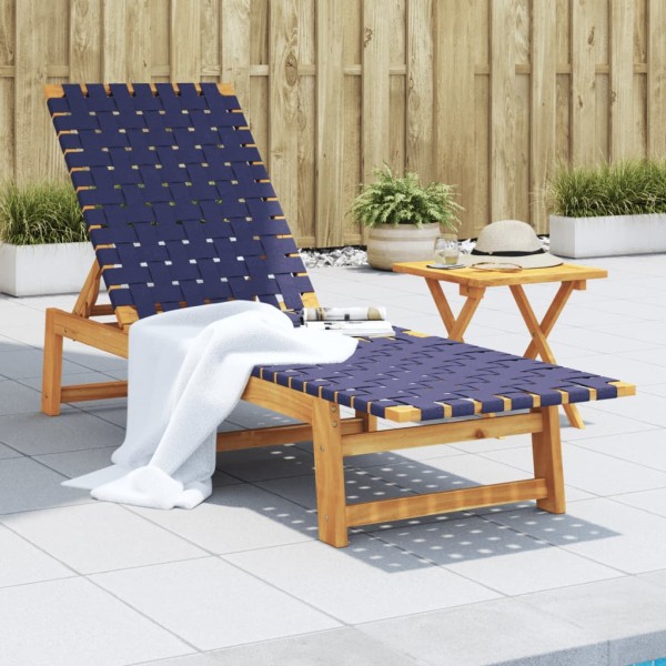 Sun lounger, blue, solid acacia wood and fabric
