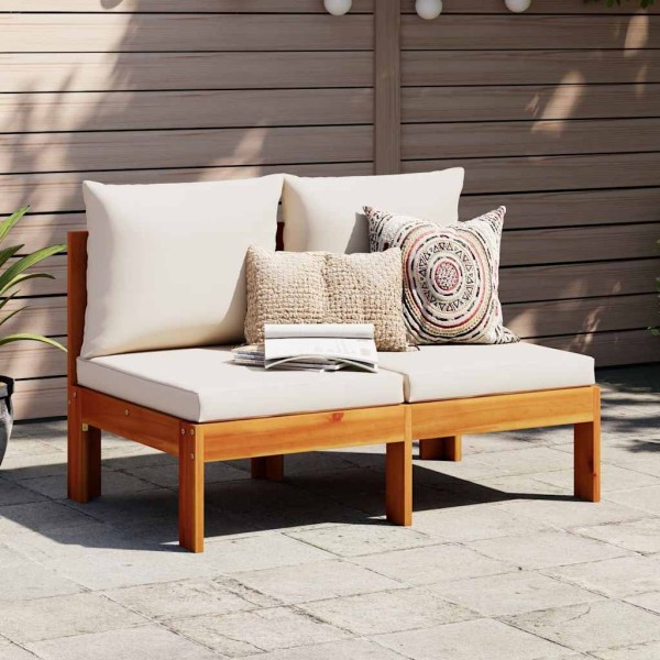 Double garden sofa with cushions, solid acacia wood