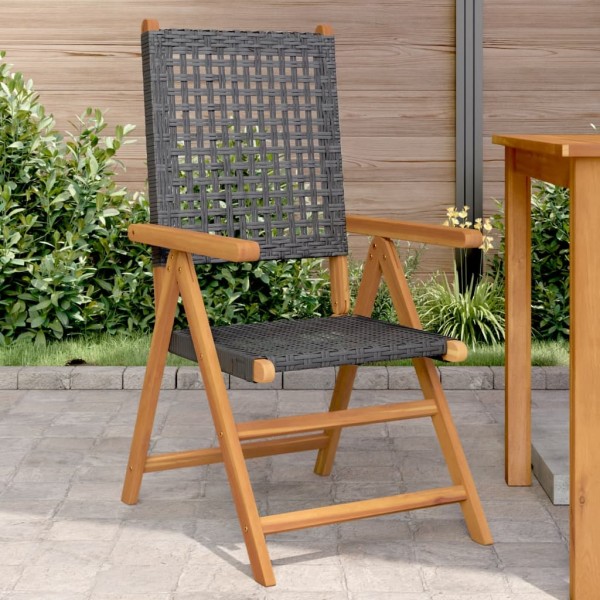 Garden chairs, 2 pcs., black, solid acacia and polyrattan