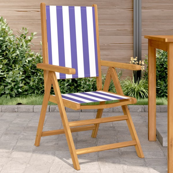 Garden chairs, 2 pcs., blue/white, solid acacia and fabric