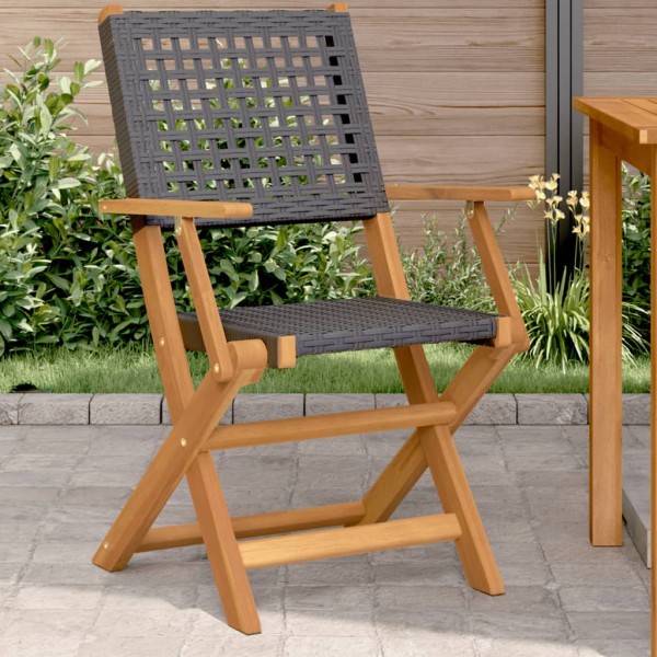 Garden chairs, 2 pcs., black, solid acacia and polyrattan