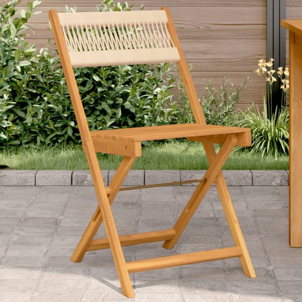 Bistro chairs, 2 pcs., sand, solid acacia wood and rope