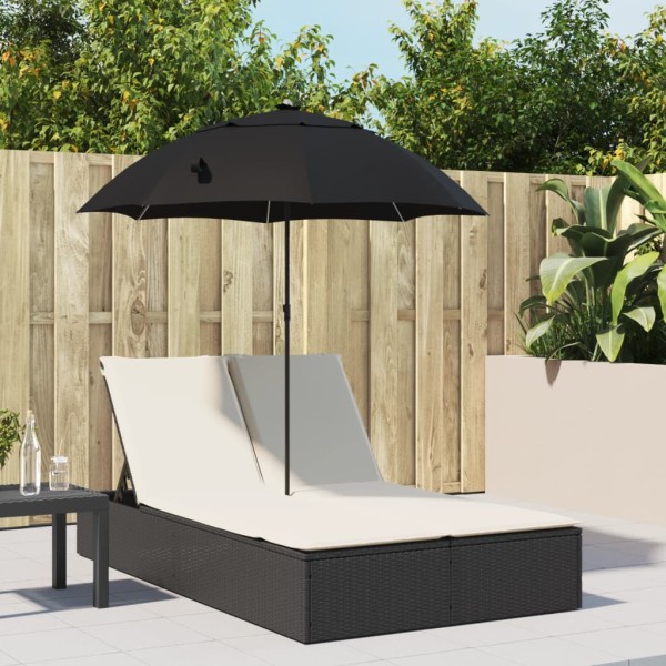 Double sunbed with mattresses/umbrella, black, rattan