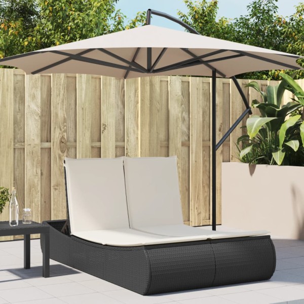 Double sunbed with mattresses, black, polyrattan