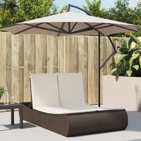 Double sunbed with mattresses, brown, polyrattan