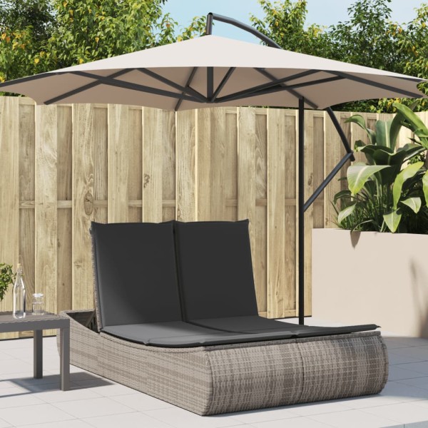 Double sunbed with mattresses, gray, polyrattan