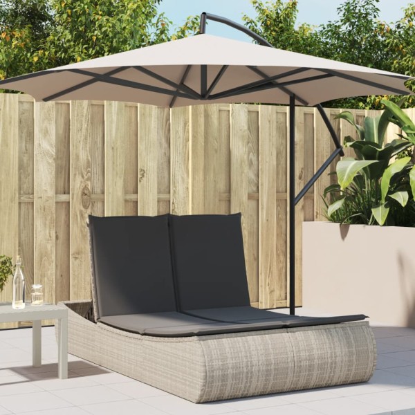 Double sunbed with mattresses, gray, polyrattan