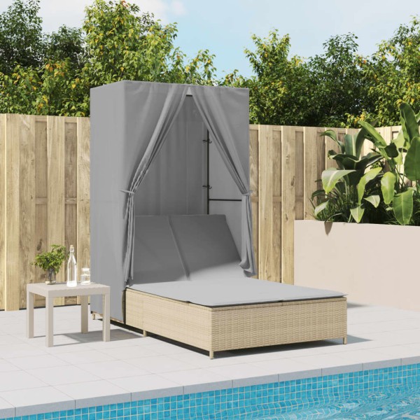 Double sunbed with canopy and curtains, sand
