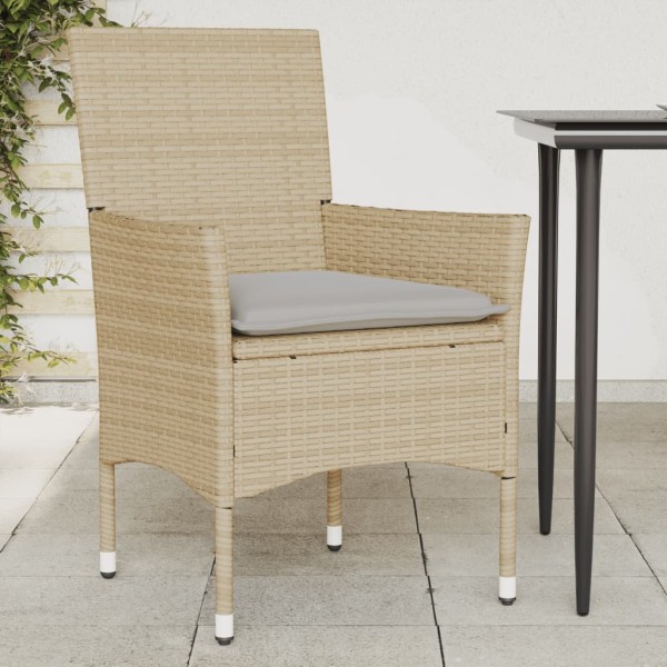 Garden chairs with cushions, 2 pcs., sand, polyrattan