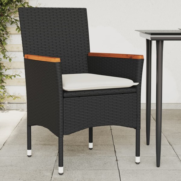 Garden chairs with cushions, 2 pcs., black, polyrattan