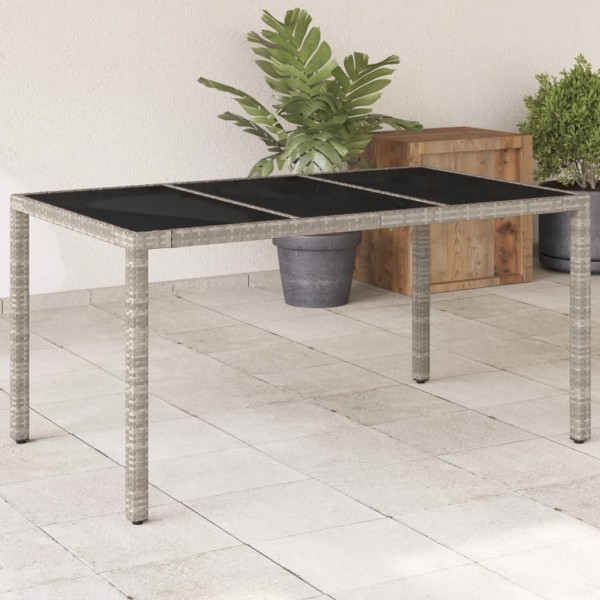 Table with glass top, gray, 150x90x75cm, rattan