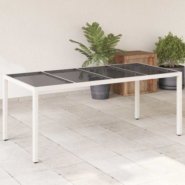Table with glass top, white, 190x90x75, polyrattan