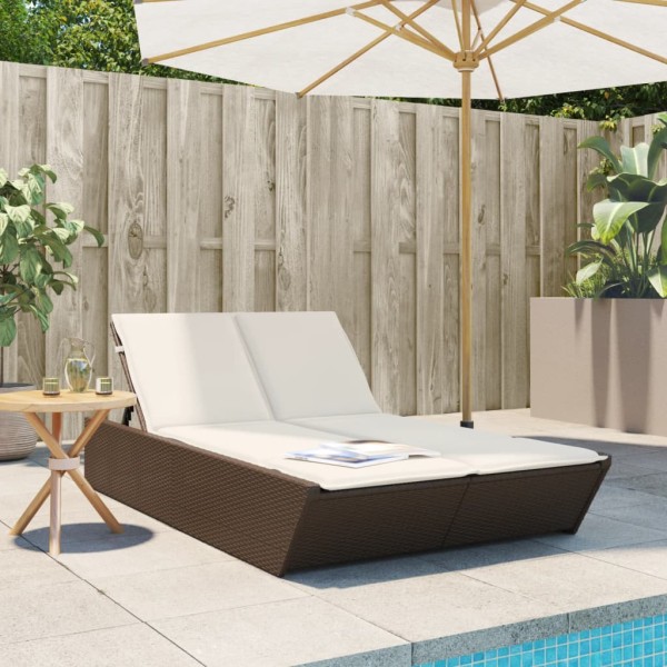 Double sunbed with mattresses, brown, polyrattan