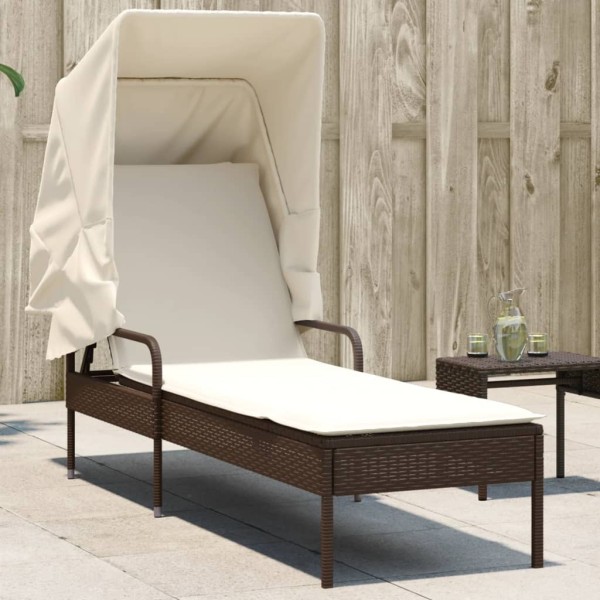 Sunbed with canopy, brown, polyrattan