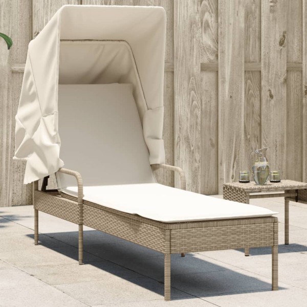 Sun lounger with arch, beige, polyrattan