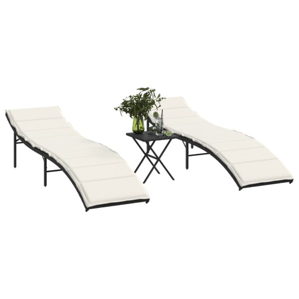 Sunbeds with table, 2 pcs., black color, polyrattan
