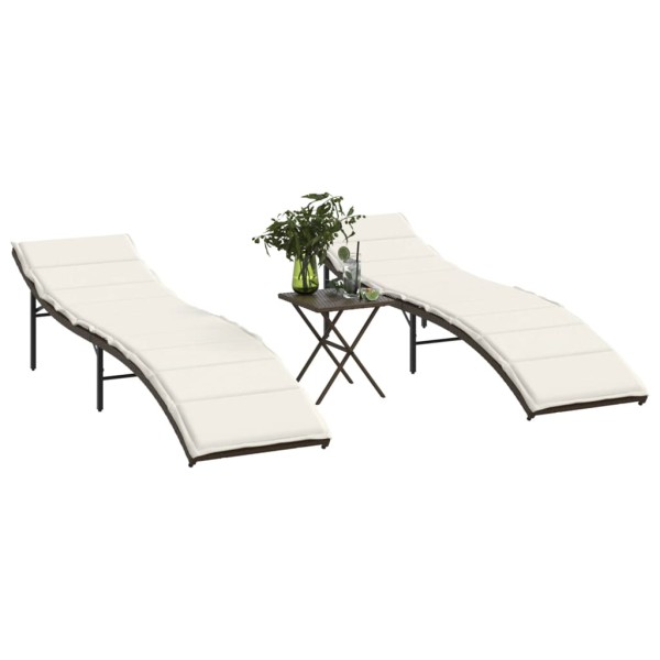 Sunbeds with table, 2 pcs., brown color, polyrattan
