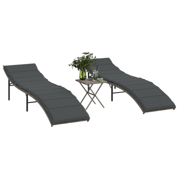 Sunbeds with table, 2 pcs., gray color, polyrattan
