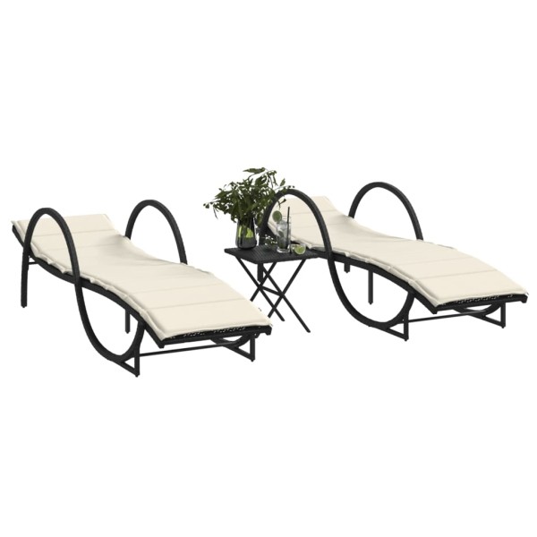 Sunbeds with table, 2 pcs., black color, polyrattan