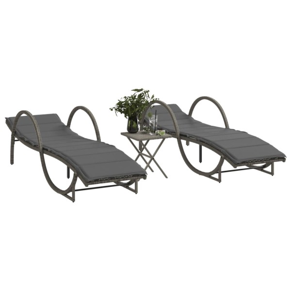 Sunbeds with table, 2 pcs., gray color, polyrattan