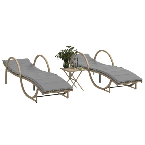 Sunbeds with table, 2 pcs., beige color, polyrattan