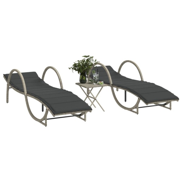 Sunbeds with table, 2 pcs., light gray, polyrattan