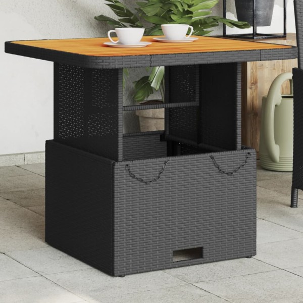 Garden table, black, 80x80x71cm, polyrattan/acacia wood