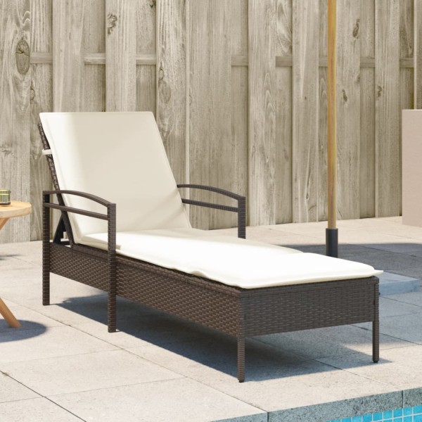 Sunbed with mattress, brown, 63x200x81cm, polyrattan