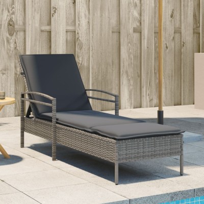 Sunbed with mattress, gray,...