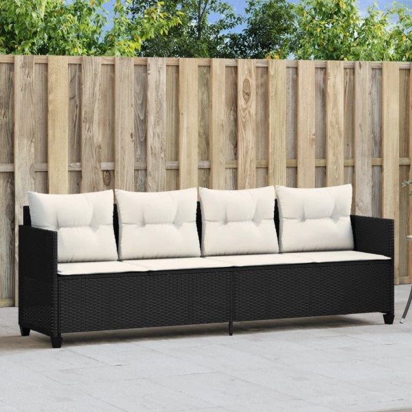 Sun lounger with cushions, black, polyrattan