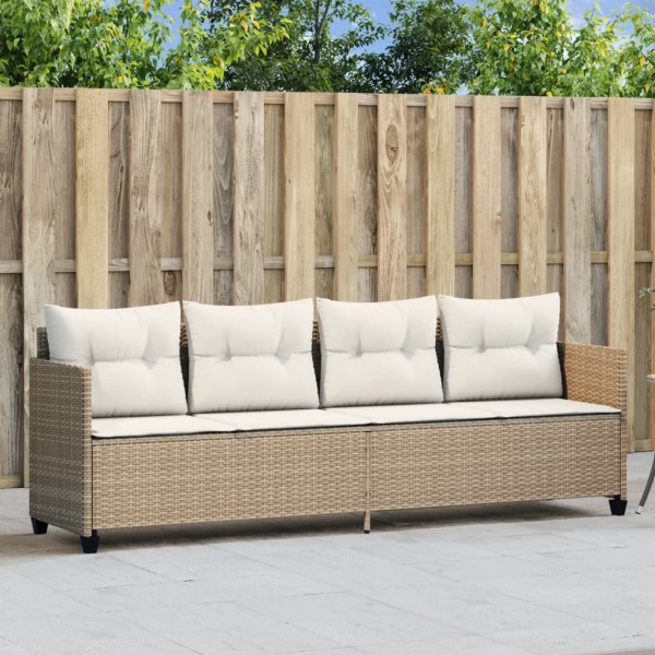 Sun lounger with cushions, beige, polyrattan