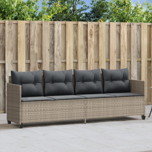 Sun lounger with cushions, light grey, polyrattan