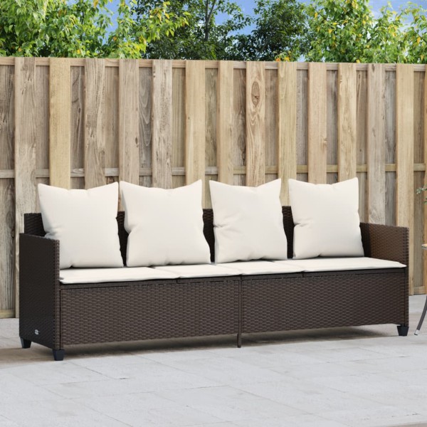 Sun lounger with cushions, brown, polyrattan