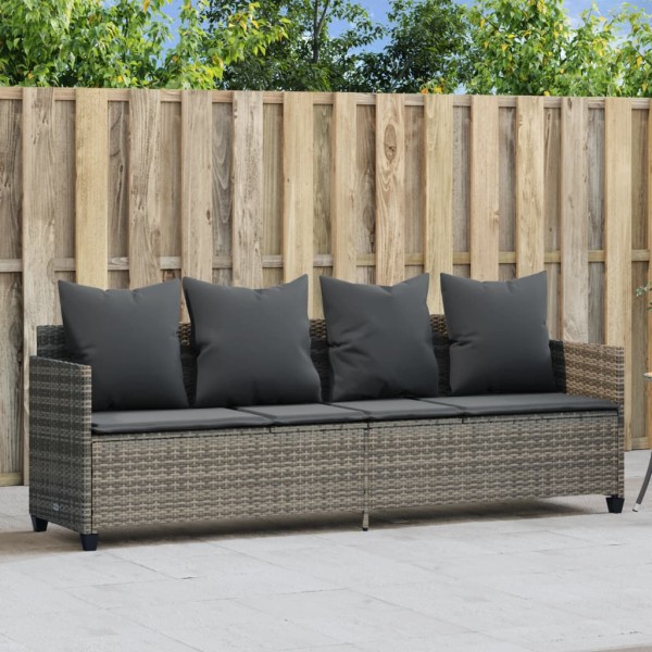 Sun lounger with cushions, grey, polyrattan