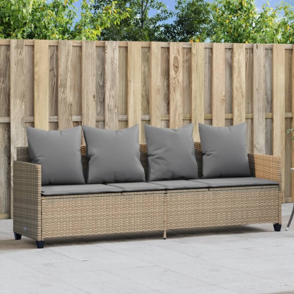 Sun lounger with cushions, beige, polyrattan