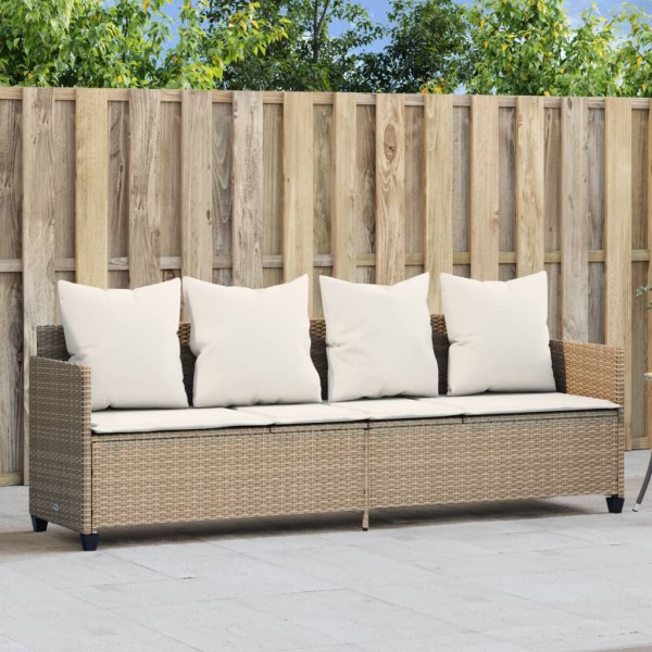 Sun lounger with cushions, beige, polyrattan
