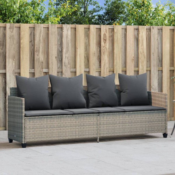 Sun lounger with cushions, light grey, polyrattan