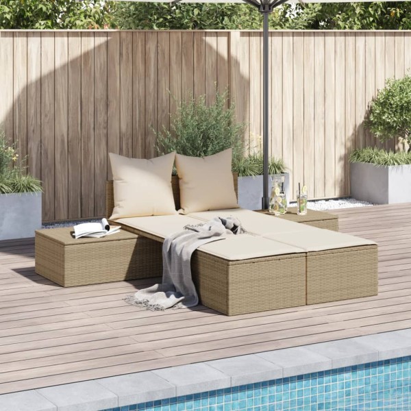 Double sunbed with mattresses, sand, polyrattan