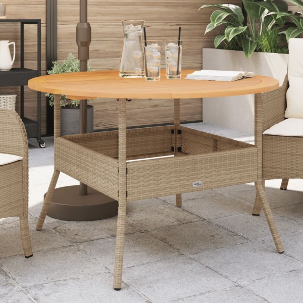 Table with acacia table top, beige, 110x71cm, polyrattan