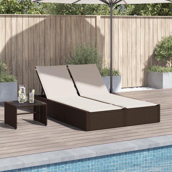 Double sunbed with mattresses, brown, polyrattan