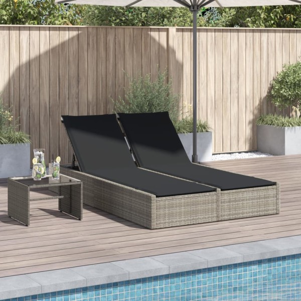 Double sunbed with mattresses, gray, polyrattan