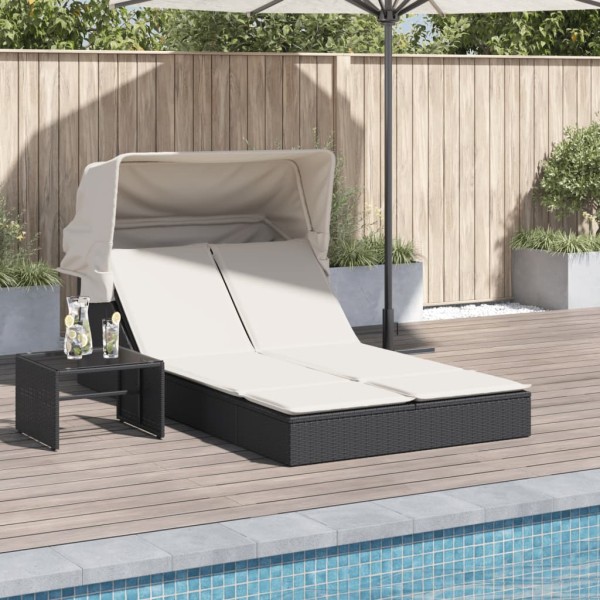 Double sun lounger, black, polyrattan
