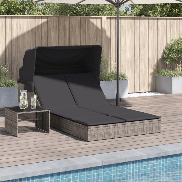 Double sun lounger, gray, polyrattan