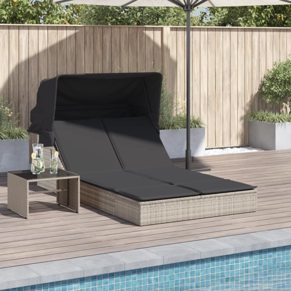 Double sun lounger, light gray, polyrattan