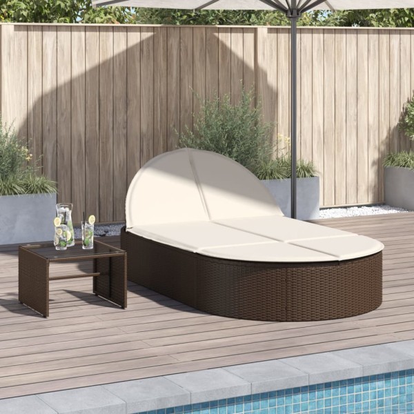 Double sunbed with mattresses, brown, polyrattan