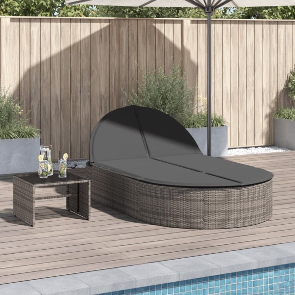 Double sunbed with mattresses, gray, polyrattan