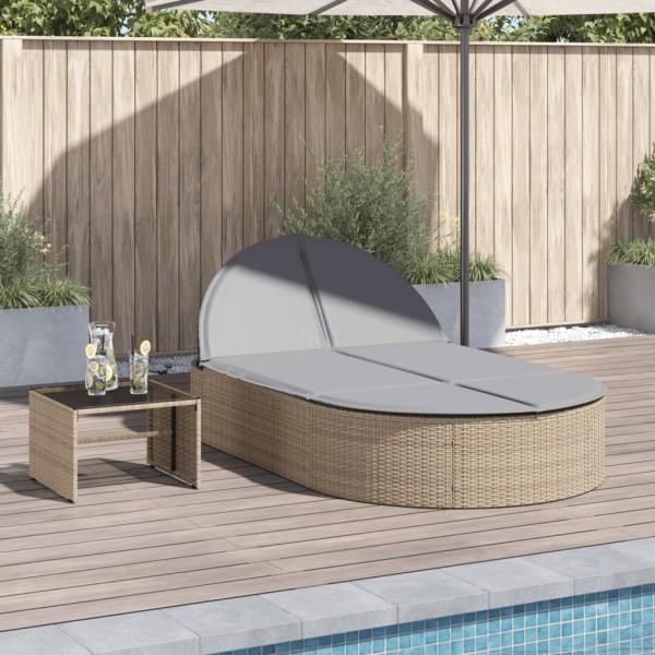 Double sunbed with mattresses, sand, polyrattan