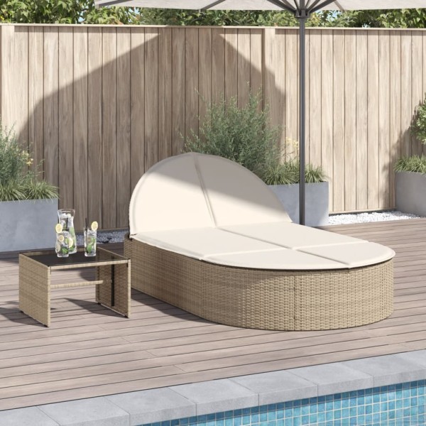 Double sunbed with mattresses, sand, polyrattan