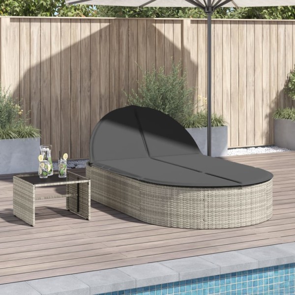 Double sunbed with mattresses, gray, polyrattan